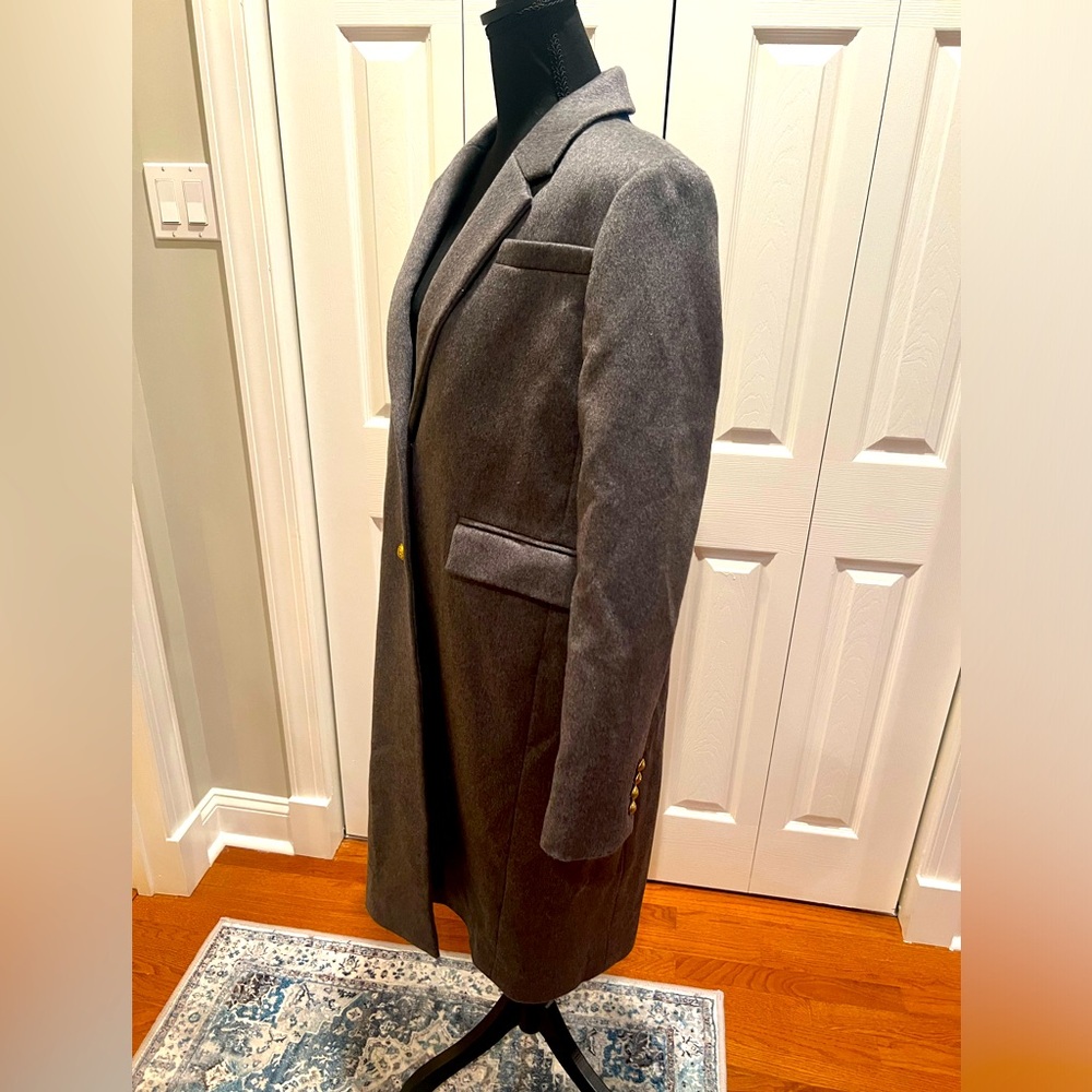 J. Crew Gray Long Coat with Gold Buttons